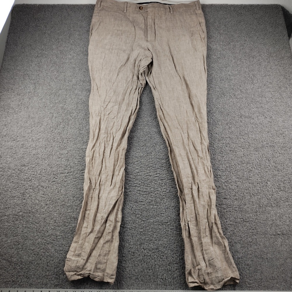 RD Saddler Linen Pants Mens 37x35 Tan Beige Straight Leg Business Casual